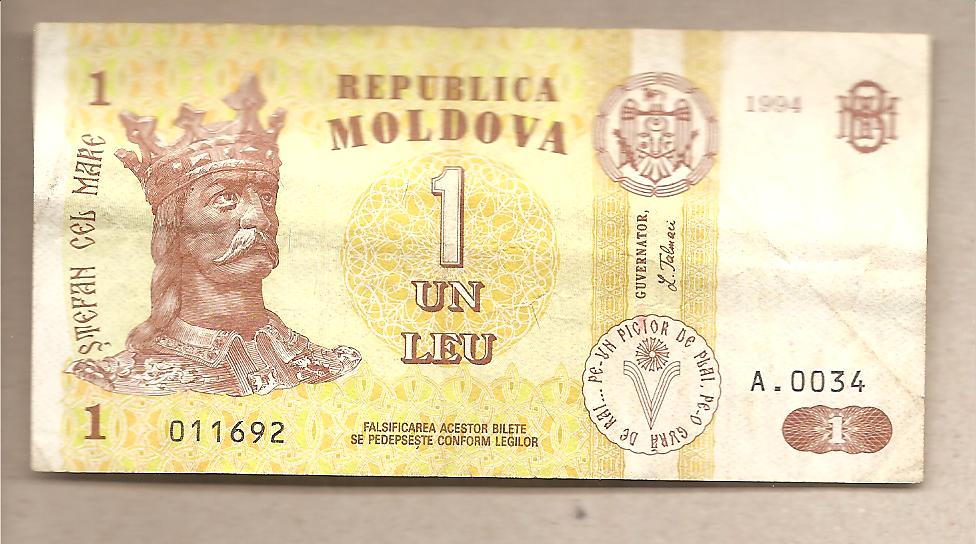 41688 - Moldavia - banconota circolata da 1 Leu - 1994