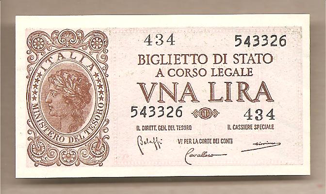 41691 - Italia - banconota non circolata da 1 Lira  Luogotenenza  - 1944 con folder protettivo