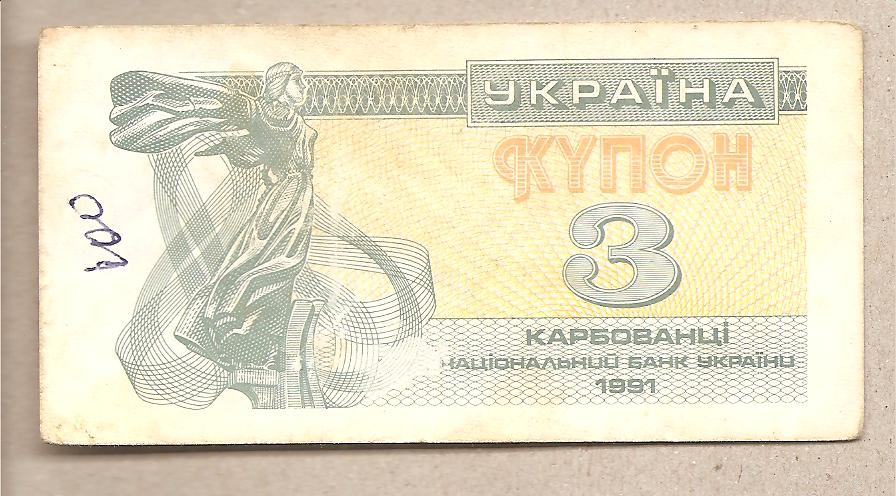 41739 - Ucraina - banconota circolata da 3 Karbovantes - 1991