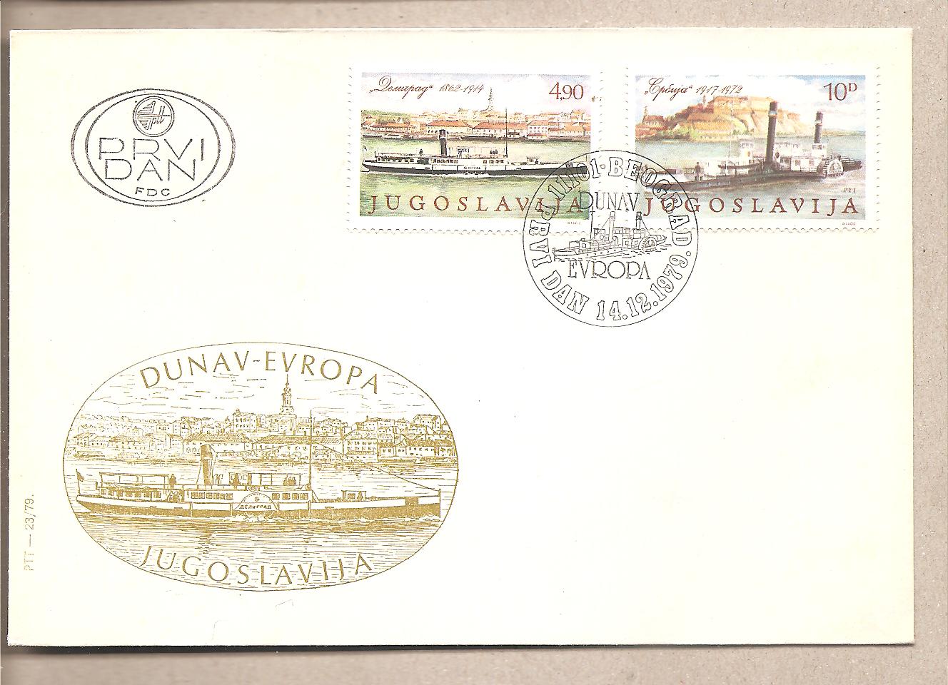 42486 - Jugoslavia - busta fdc con serie completa: Conferenza sul Danubio - Vaporetti - 1979 * G