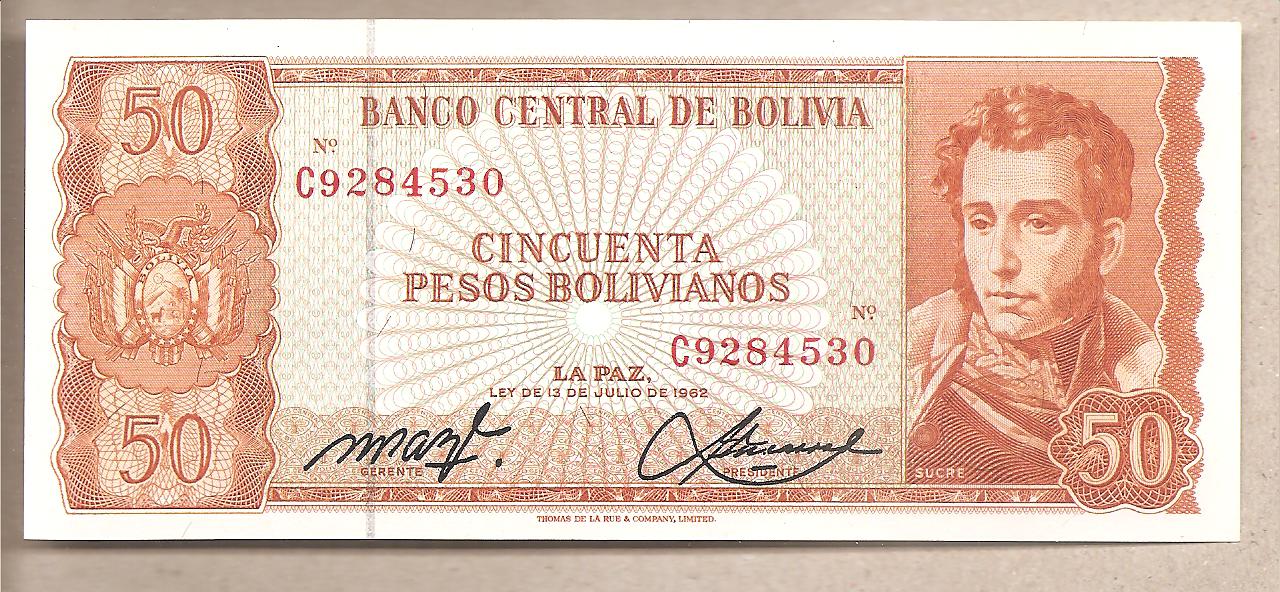 42532 - Bolivia - banconota non circolata FdS da 50 Pesos - 1962