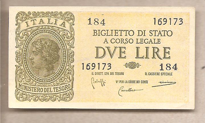 42687 - Italia - banconota non circolata FdS da 2 Lire  Italia Laureata  P-30b - 1944