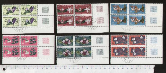 42830 - GABON 1972-3015 Fiori diversi - quartina di 6 valori serie completa timbrata