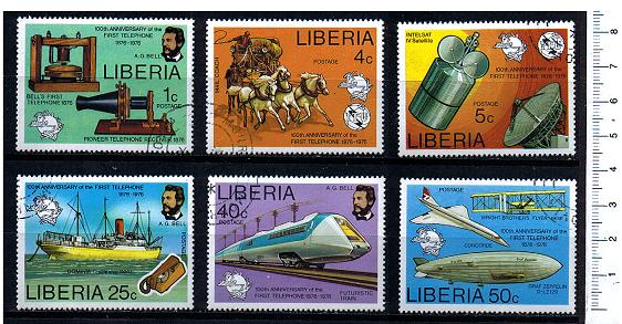 42898 - LIBERIA 1976-3598 100 Anni telefono - 6 valori serie completa timbrata