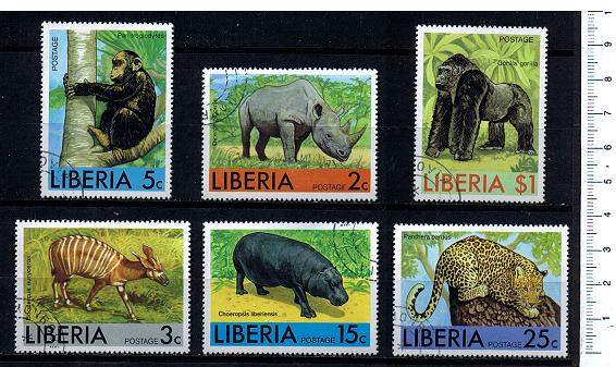 42913 -  LIBERIA 1976-3623 Animali Africani - 6 valori serie completa timbrata