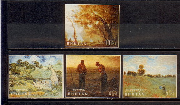 42939 -  BHUTAN 1972-1920 Dipinti famosi a rilievo - 4 valori completi nuovi - ricavati dal foglietto
