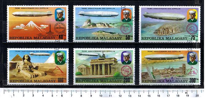 43076 - MADAGASCAR	1976-3600  75 Anniversario degli Zeppelin - 6 valori serie completa timbrata - Yvert n 580/3+A167/8