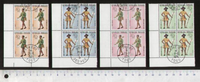 43159 - TOGO	1974-3022  Unione Postale Universale,postini locali - Quartine di 4 valori serie completa timbrata - Yvert n 807/8+A224/5