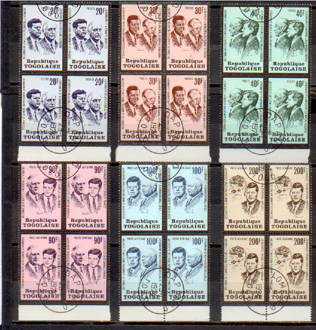 43162 - TOGO	1974-3023  10 anni morte Presidente Kennedy - 6 valori serie completa timbrata - Yvert n* 790/2+A208/10