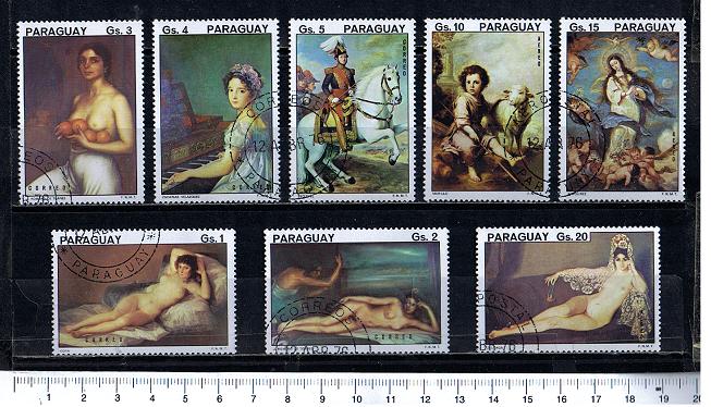 43405 - PARAGUAY	1976-3640  Dipinti con nudi famosi di pittori Spagnoli - 8 valori serie completa timbrata - Yvert n 1472/6+A723/5