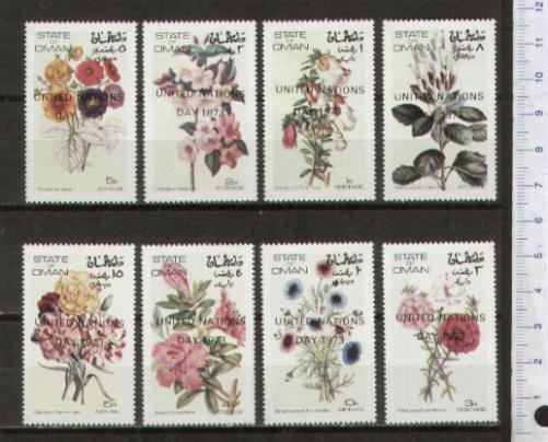 43444 - OMAN	1973-130	Giorno Nazioni Unite: Fiori diversi	- 8 valori serie completa nuova