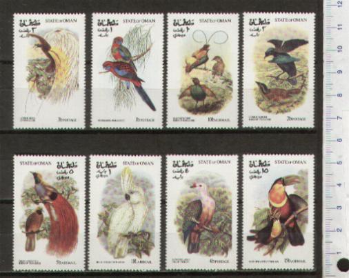 43477 - OMAN	1973-135  Uccelli esotici, soggetti diversi  -  8 valori serie completa nuova