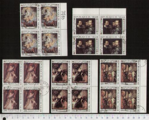 43601 - NIGER	1978-3783  Dipinti famosi di Rubens - 5 valori serie completa timbrata in quartina