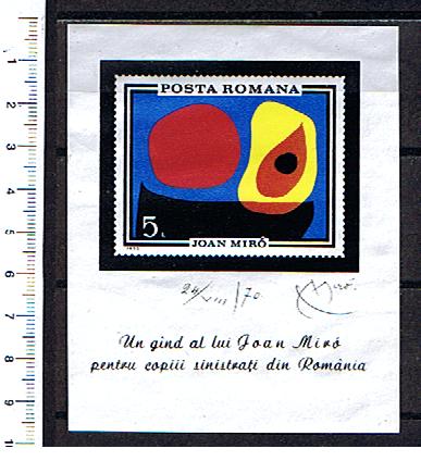 43606 - ROMANIA 	1970-2579F  BF 81  Dipinto astratto di Joan Miro	- Foglietto completo nuovo senza colla (lavato)