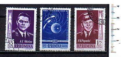 43633 - ROMANIA	1962-Yvert n A157-59  Primo volo spaziale abbinato  -  3 valori serie completa timbrata -