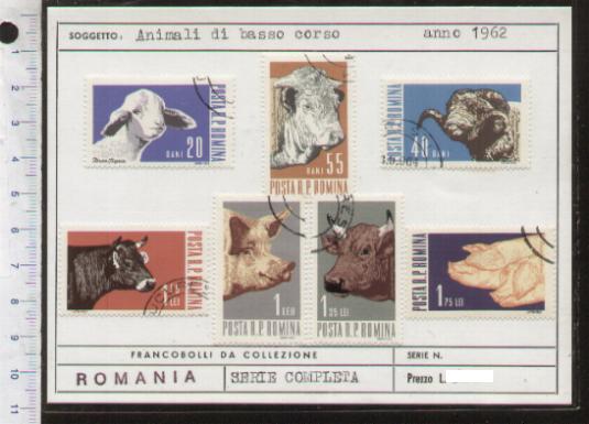 43644 - ROMANIA	1962-D-414  Animali domestici  Yvert n 1889-95  -  7 valori serie completa timbrata -