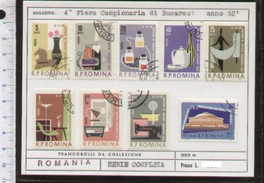 43647 - ROMANIA	1962-D-413  4^ Fiera Campionaria di Bucarest - Yvert n 1879-87  -  9 valori serie completa timbrata -