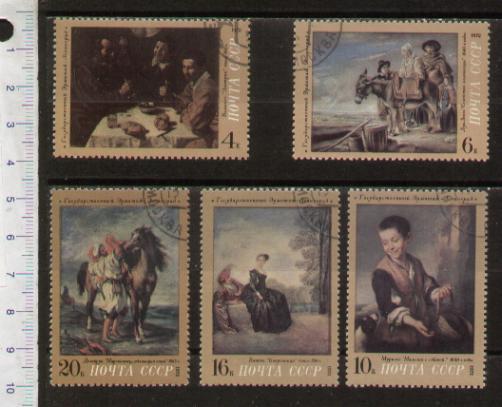 43752 - RUSSIA	1972-2235 Yvert 3863-67  Dipinti di pittori stranieri  - 5 valori serie completa timbrata