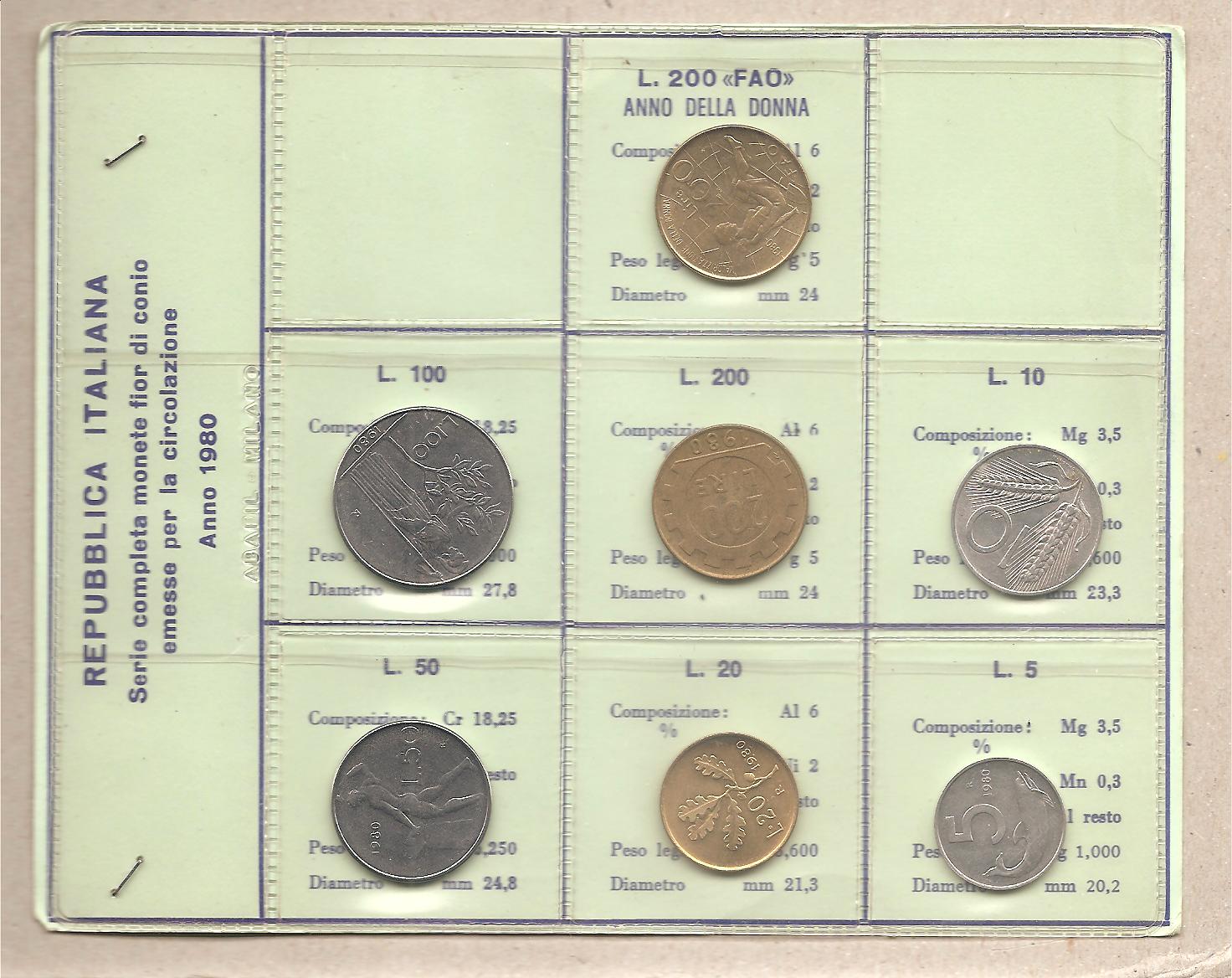 44386 - Italia - Serie Annuale in Confezione FDC 7 monete - 1980