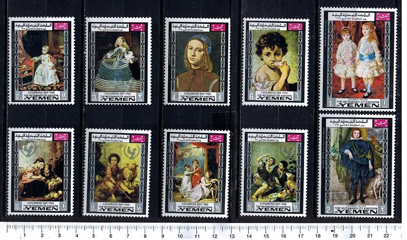 44658 - YEMEN Kingdom 1968-594-603 * UNICEF: Giornata dei Bambini, dipinti famosi - 10 valori dentellati serie completa nuova