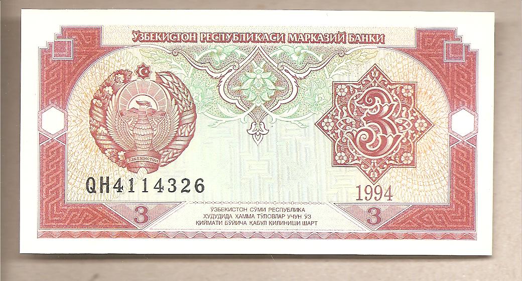 44827 - Uzbekistan - banconota non circolata da 3 Sum P-74a - 1994