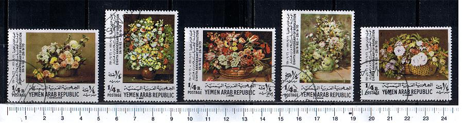 44894 - YEMEN Republic 1972- 1814 *  I fiori dipinti da pittori famosi - 5 valori serie completa timbrata