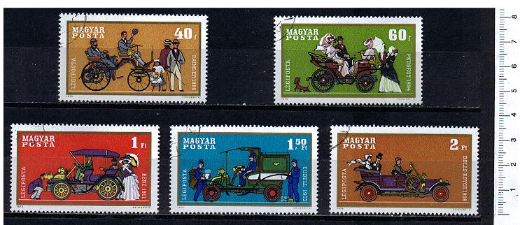 45019 - UNGHERIA, Anno 1970-2587- Yvert A317-21 * -  Automobili antiche -  5 valori serietta timbrata