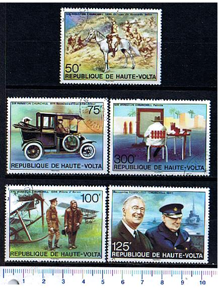 45084 - ALTO VOLTA 1975-3469 - Yvert 333/337 * 	Sir Winston Churchill e mezzi di trasporto - 5 valori serie completa timbrata