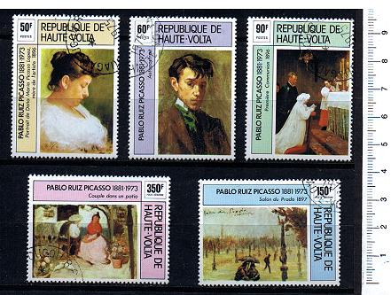 45103 - ALTO VOLTA 1975-3611 - Yvert 361/3+A196/7  * 	Dipinti di pittori di Pablo Picasso  - 5 valori serie completa timbrata