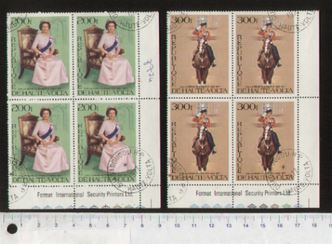 45116 - ALTO VOLTA 1977-3724 - Yvert 414+416  *  25 Anni di Regno di Elisabetta II - 2 valori serie completa timbrata in Quartina