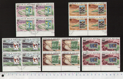 45154 - ALTO VOLTA 1977-3740 - Yvert 444/448  *	Retrospettiva Mondiali di calcio Bollo su Bollo - 5 valori serie completa timbrata in Quartina