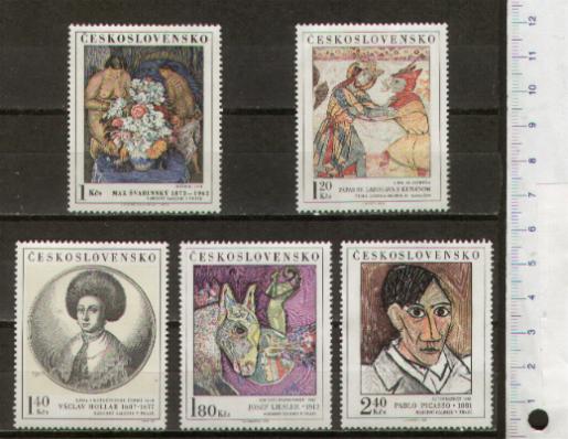 45374 - CECOSLOVACCHIA	1972-Yvert 1948-52 *	Dipinti di varie Gallerie Nazionali  - 5 valori serie completa nuova senza colla