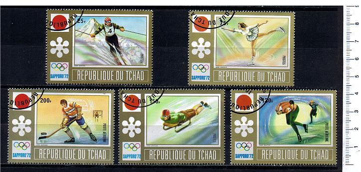 45427 - TCHAD	1972-2626- Yvert 250/2+A113/4 *	Olimpiadi Invernali di Sapporo  - 5 valori serie completa timbrata