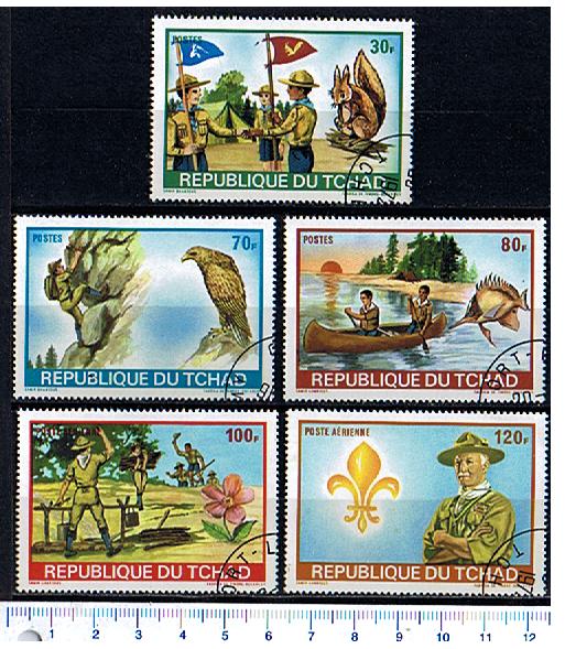 45437 - TCHAD	1972-2706- Yvert 258/60+A120/1 *	Boys Scouts,Fiori e animali  - 5 valori serie completa timbrata