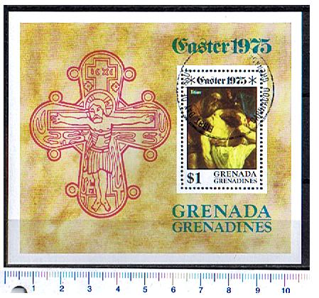 45564 - Grenada/Grenadines, Anno 1975-3582F- Yvert BF 9 * Dipinti religiosi sulla Pasqua - Foglietto completo timbrato