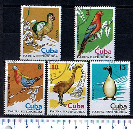 45619 - CUBA 1974-3477- Yvert 1788/92 * Fauna Estinta uccelli diversi - 5 valori serie completa timbrata