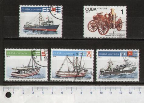 45777 - CUBA S-207 *  Pescherecci diversi e auto  - serietta da 5 valori timbrati