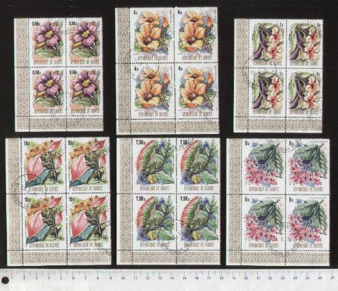 46084 - GUINEA	1974-3213- Yvert 520/8+A107/9 Fiori soggetti diversi - 12 valori serie completa timbrata in quartina foto parziale