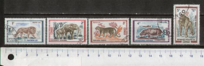 46115 - CONGO	S-012  * 	Animali diversi - 5 valori serietta timbrata