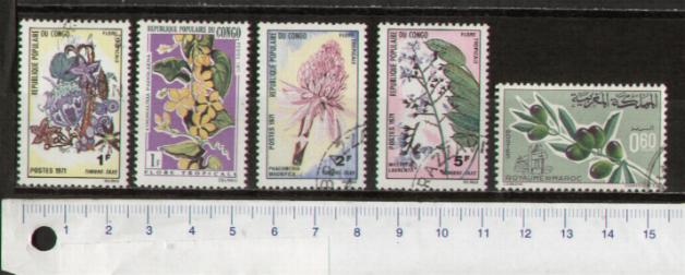 46124 - CONGO+MAROC	S-013  * Fiori diversi -  serietta da 5 valori timbrati