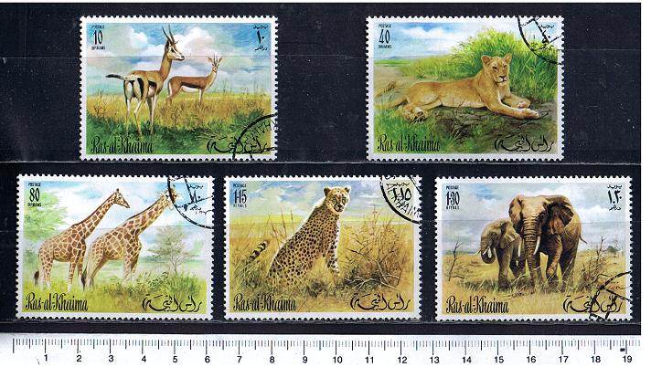 46214 - RAS AL KHAIMA  S-112 * 	Animali diversi -  serietta di 5 valori timbrati