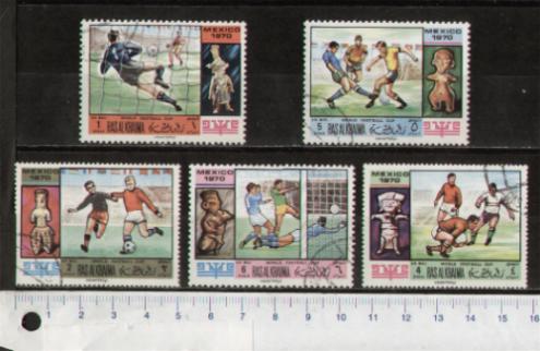 46222 - RAS AL KHAIMA  S-113 * OFFERTA PER RIVENDITORI -	Mondiali di Calcio a Monaco -  10 seriette uguali di 5 valori timbrati - Foto parziale