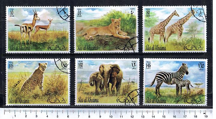 46278 - RAS al KHAIMA (Unione Emirati Arabi),  1971-2227- *  Animali Africani, soggetti diversi -  6 valori serie completa timbrata