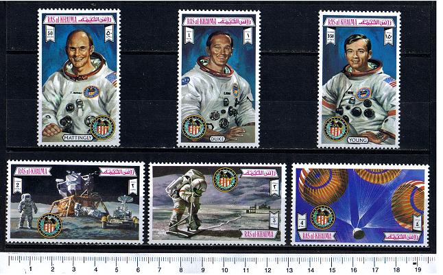 46531 - RAS AL KHAIMA 1972-714-19 *	Missione Spaziale Apollo 16    - 6 valori dentellati serie completa nuova
