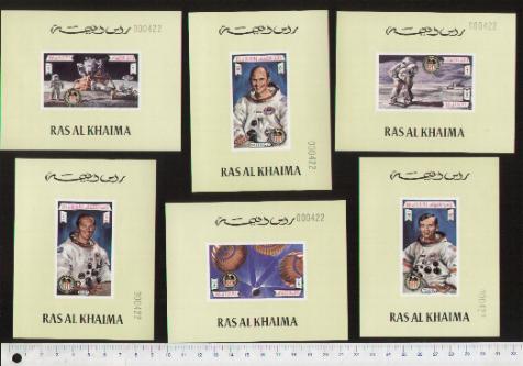 46535 - RAS AL KHAIMA 1972-714b-19b *	Missione Spaziale Apollo 16    - 6 Foglietti De Luxe serie completa nuova