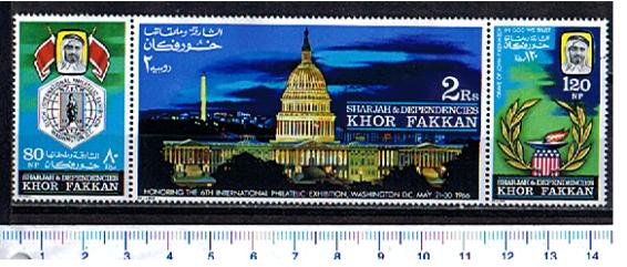 46665 - KHOR FAKKAN (0ra U.E.A.), Anno 1966-73-75  *  6^ Esposiz.Filatelica Internazionale a Washington,D.C. e tomba di J.F.Kennedy - 3 valori completi nuovi