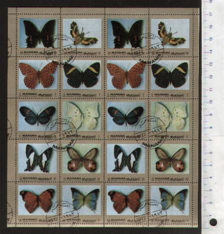 46705 - MANAMA	1972-2813 * Farfalle colorate diverse   - 10 valori serie completa timbrata - # 1154/63 in Foglio da 2 x