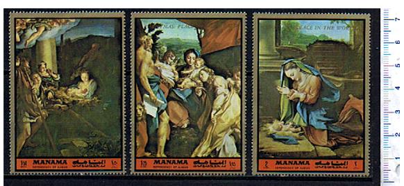 46858 - MANAMA (ora U.E.Arabi), Anno 1972-1259-61 *  	Natale: la nativit dipinta da Correggio  - 3 valori serie completa nuova