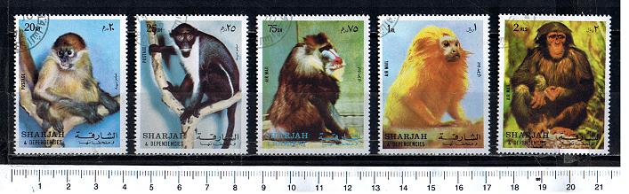 46903 - SHARJAH (ora U.E.A.), 1972-2511 * Scimmie, soggetti diversi - 5 valori serie completa timbrata - # 1084/88