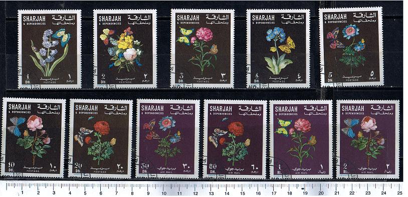 46936 - SHARJAH (ora U.E.A.), 1967-2671 * Fiori e farfalle soggetti diversi - 11 valori serie completa timbrata - #283-93 Foto parziale